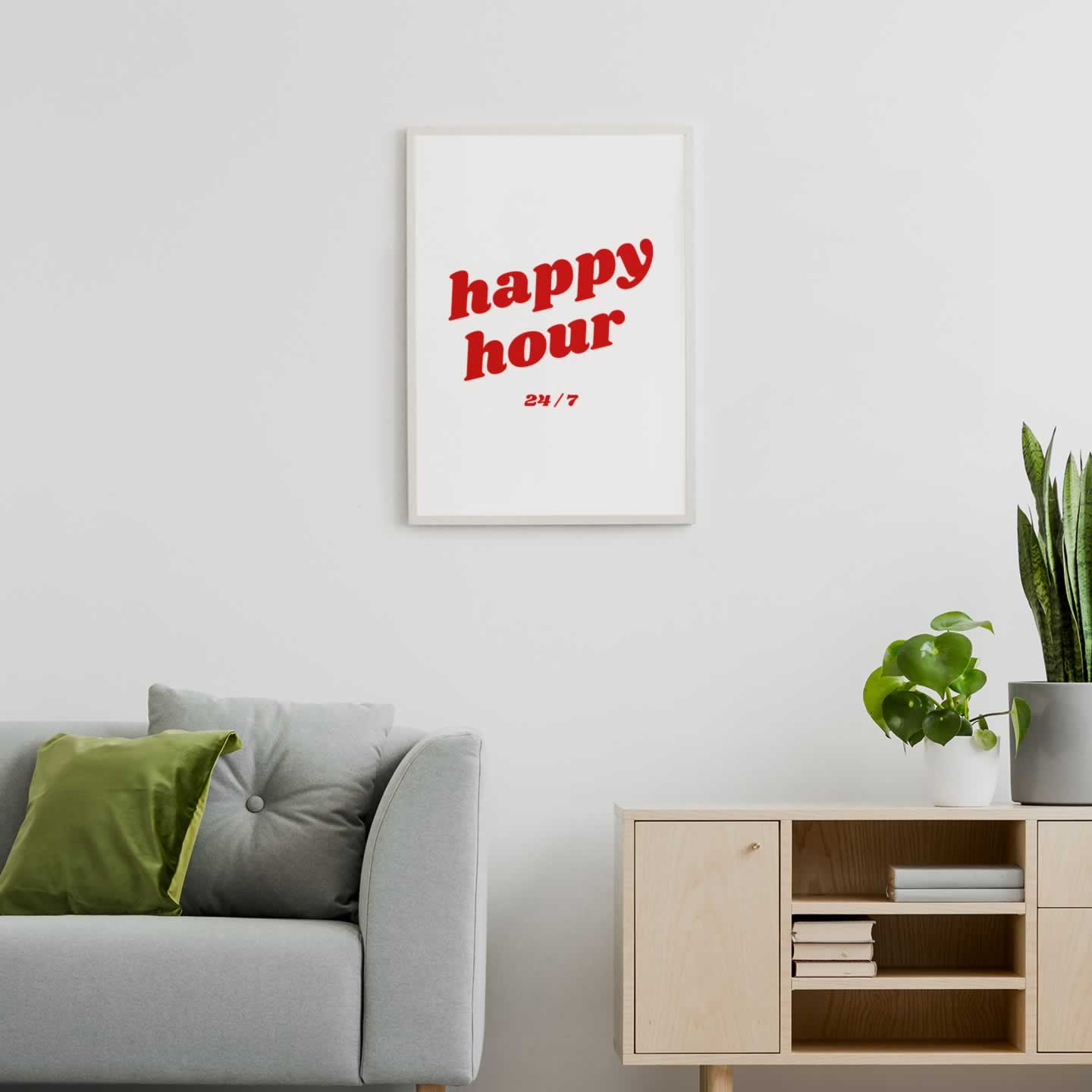 Happy Hour 24/7 Art Print In Living Room