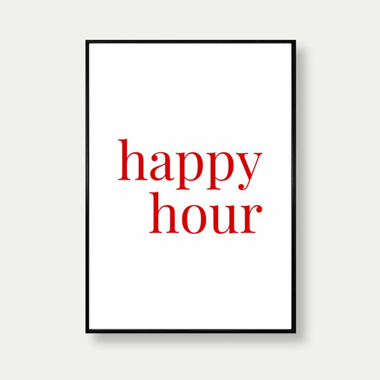 Happy Hour Typography Print In White And Red