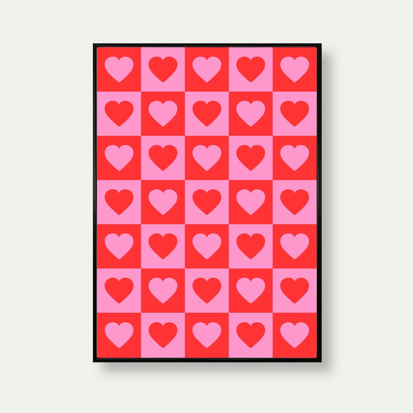 Hearts Check Pattern Pink Red Print