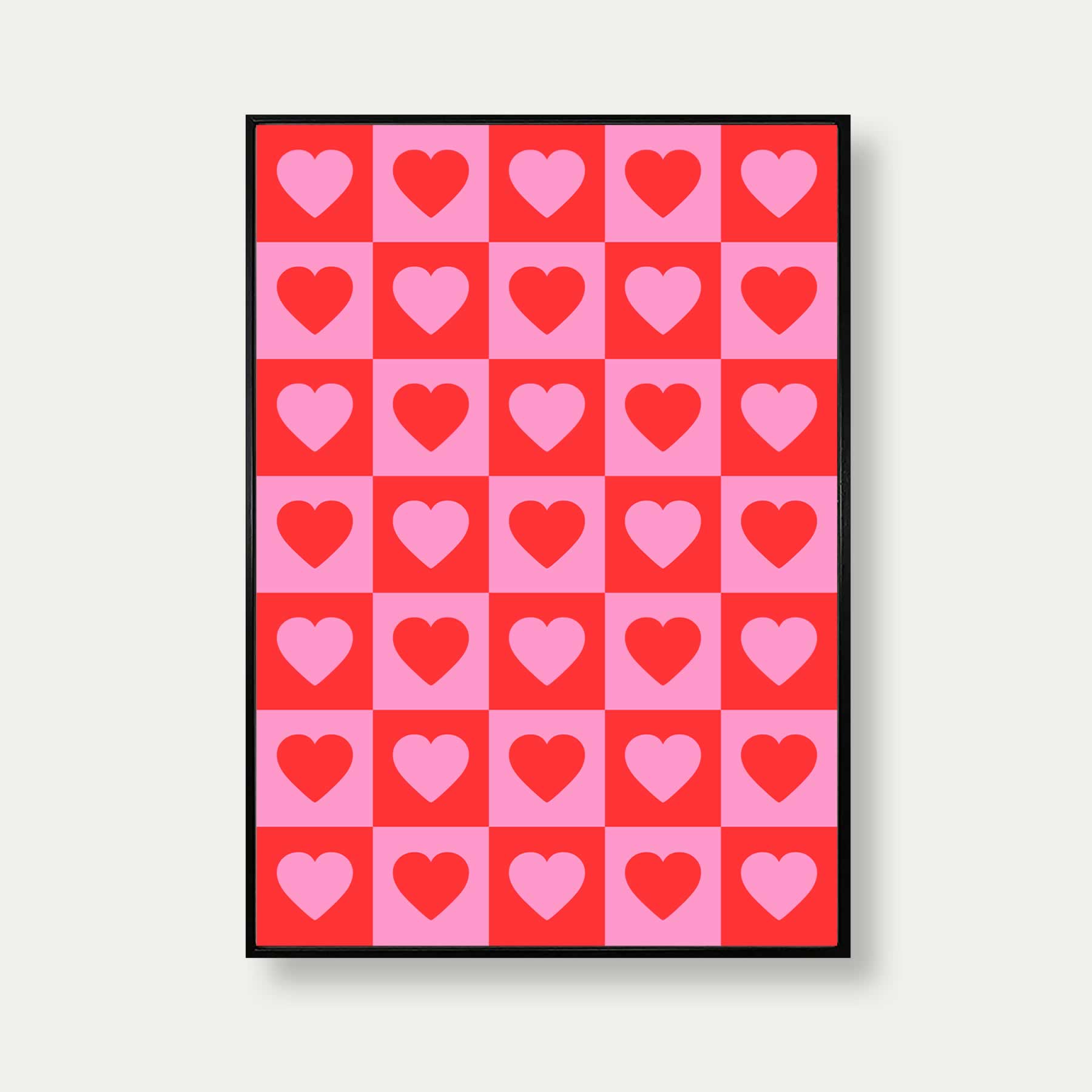 Hearts Check Pattern Pink Red Print
