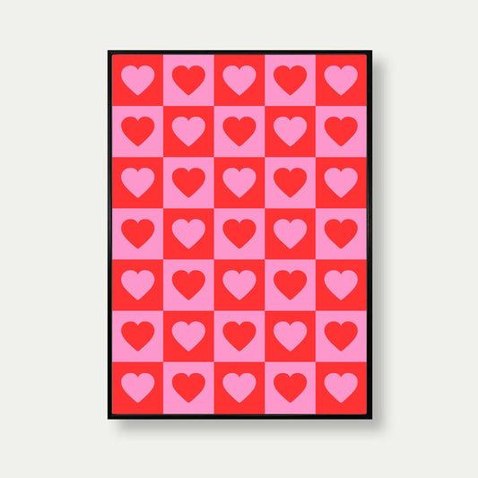 Hearts Check Pattern Pink Red Print