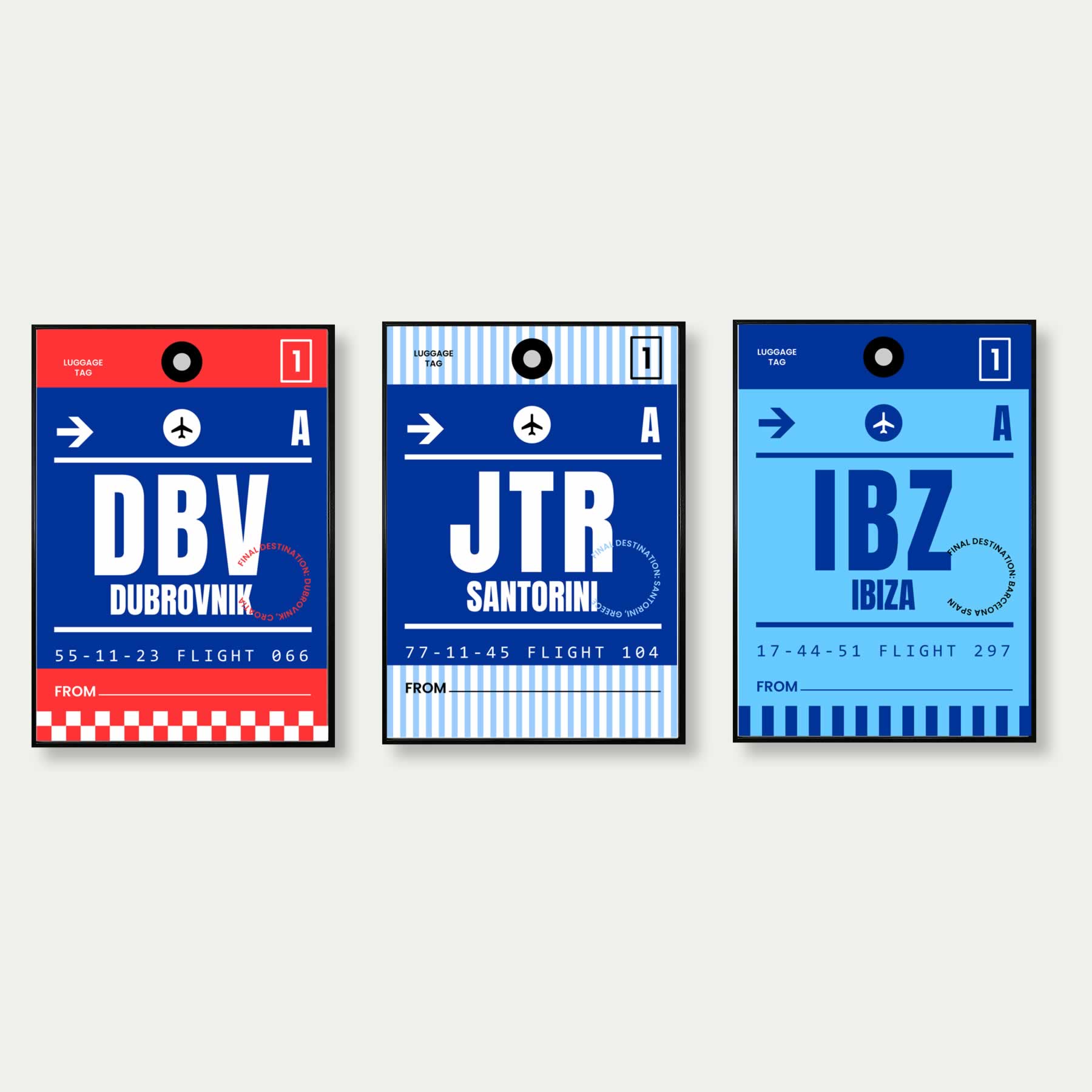 Summer Holiday Travel Prints Set Of 3 - Dubrovnik Santorini Ibiza