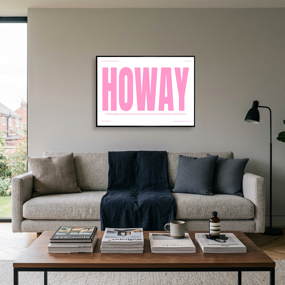 Howay Geordie Dialect Print Pink Edition In Living Room