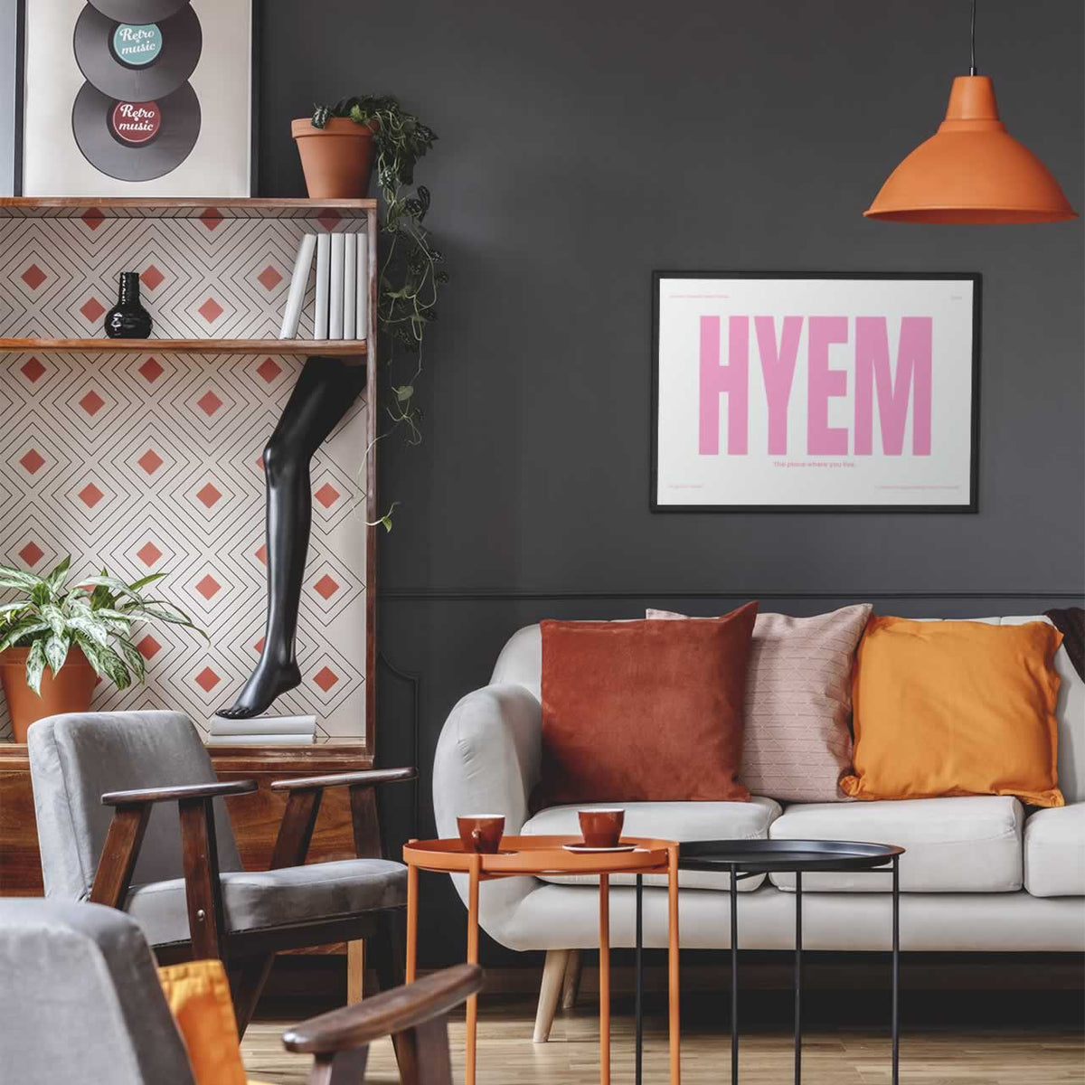 Hyem Geordie Dialect Print Pink Edition On Living Room Wall