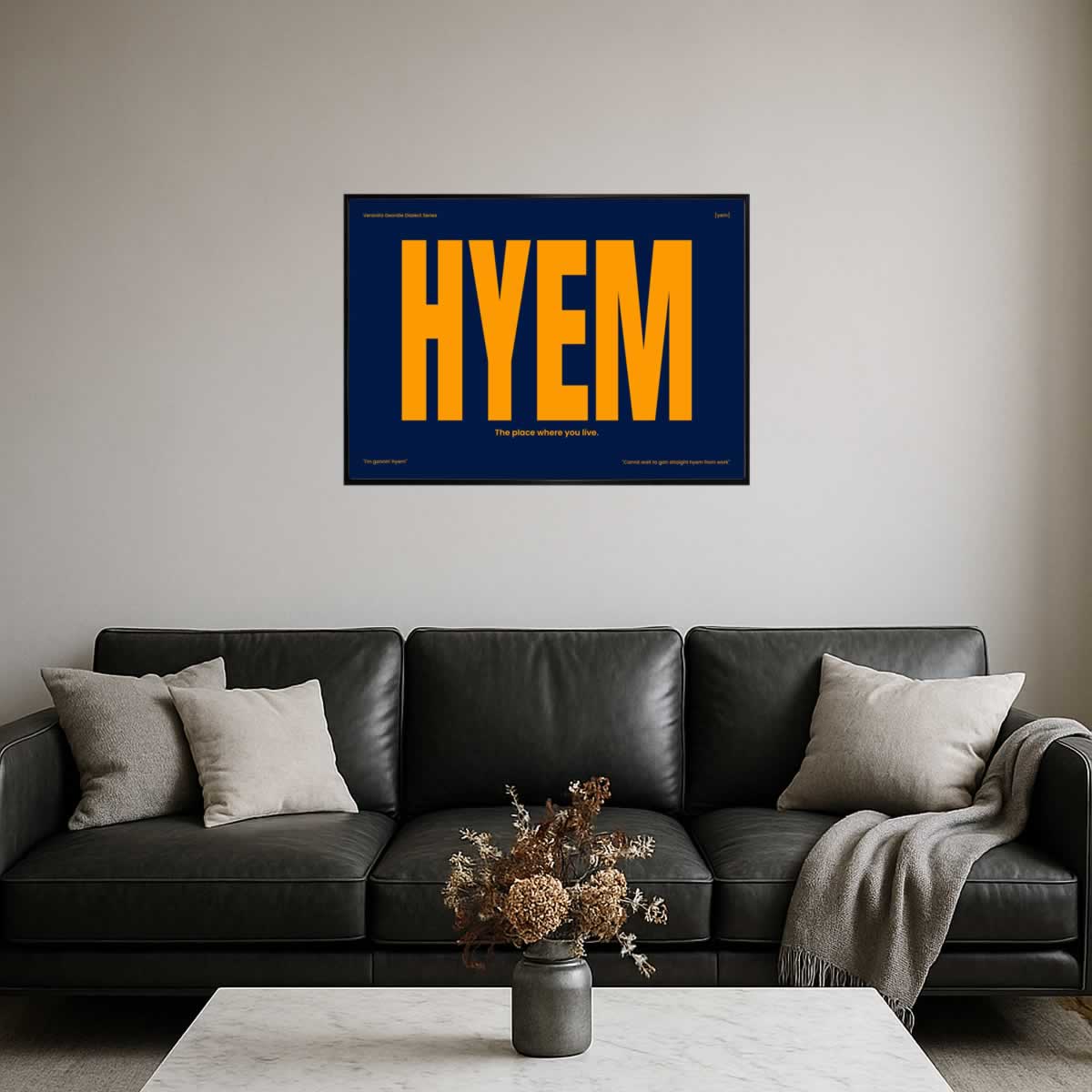 Hyem Newcastle Print Blue And Orange Edition In Living Room