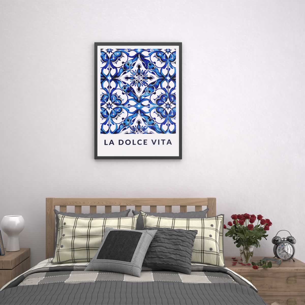Blue Tile Pattern Bedroom Print