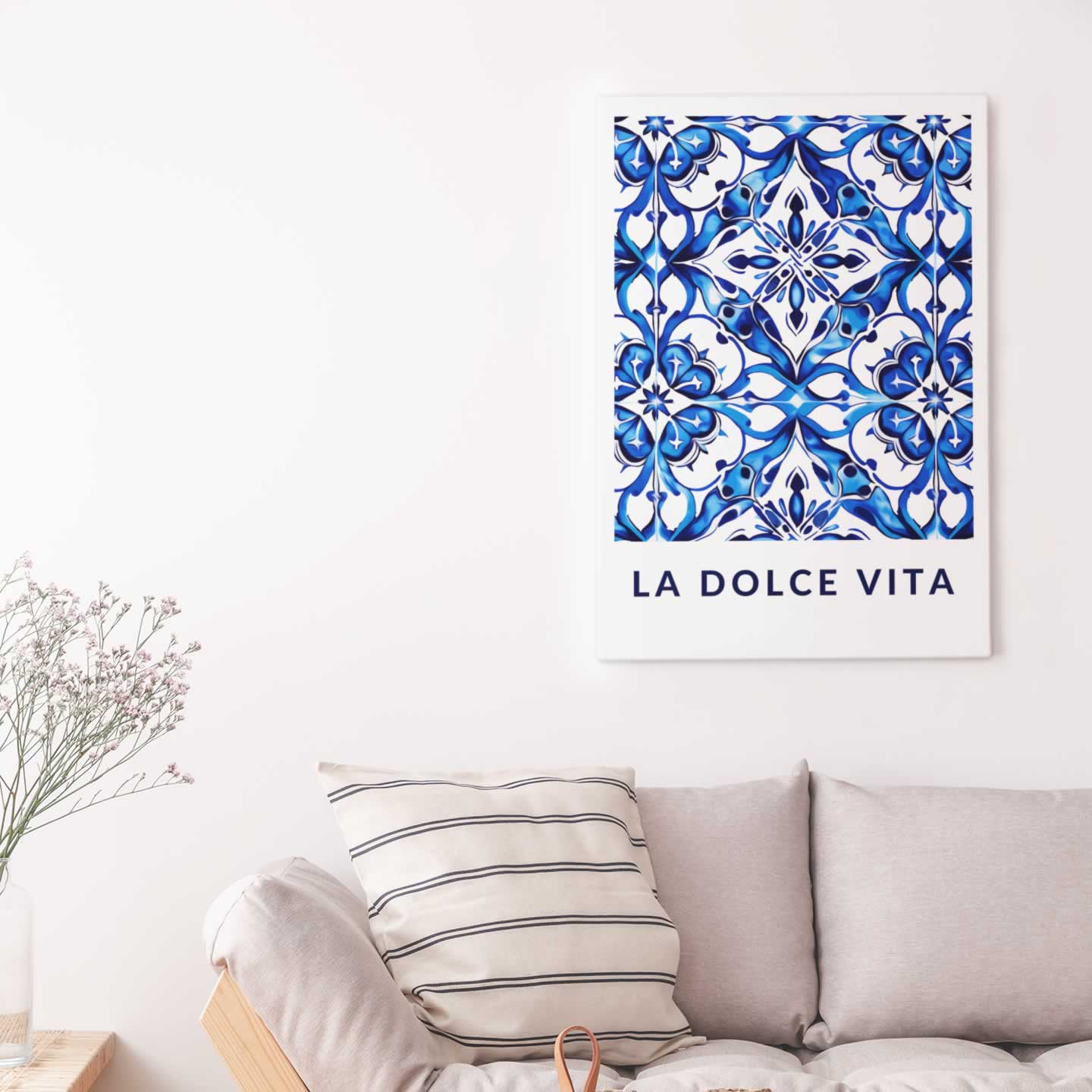 Blue Tile Pattern Living Room Print