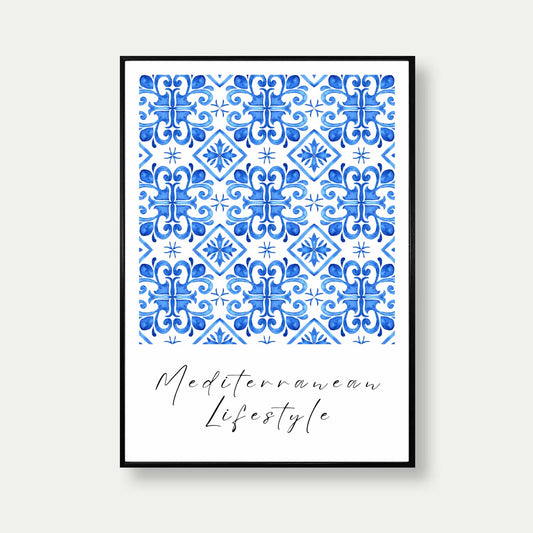 Mediterranean Lifestyle Blue Tile Mosaic Print