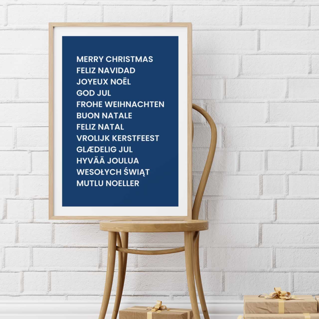 Merry Christmas In Different Languages Print In Blue