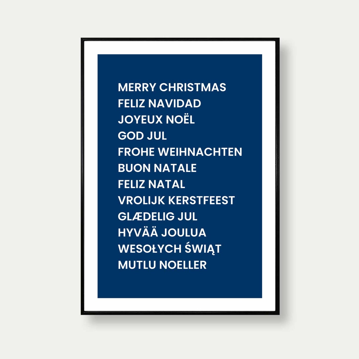 Merry Christmas In Different Languages Print In Blue