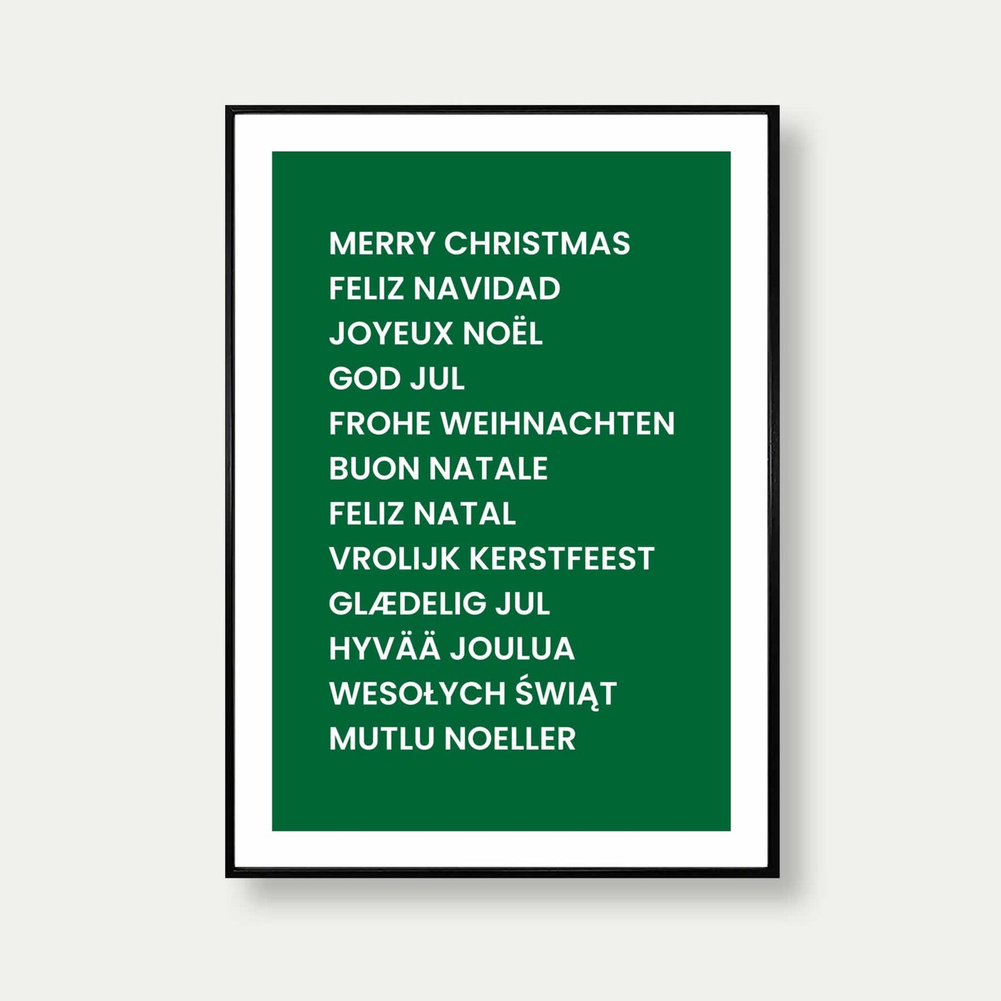 Merry Christmas In Different Languages Print In Green