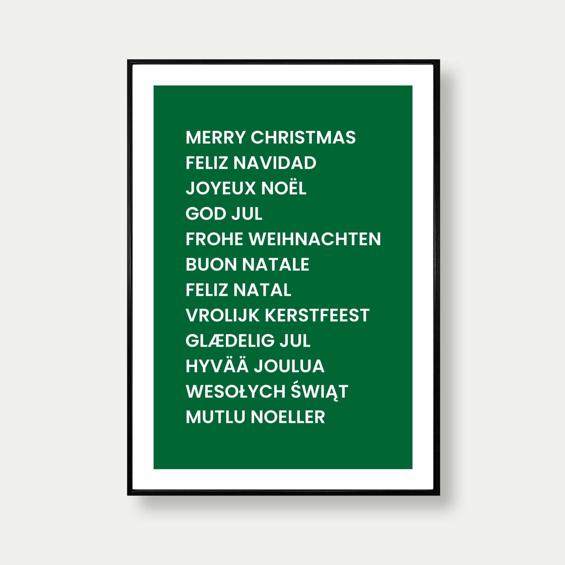 Merry Christmas In Different Languages Print In Green