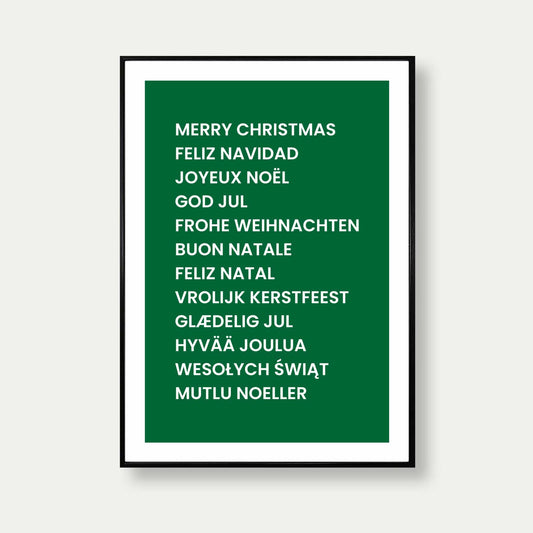 Merry Christmas In Different Languages Print In Green