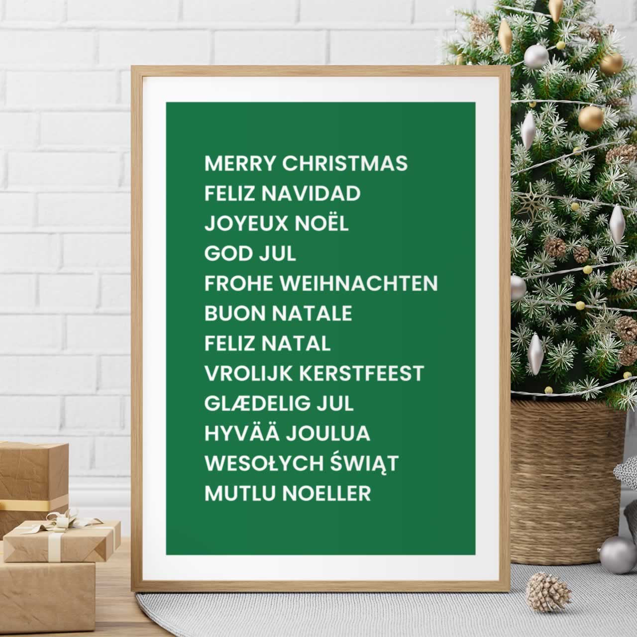 Merry Christmas In Different Languages Wall Art In Green