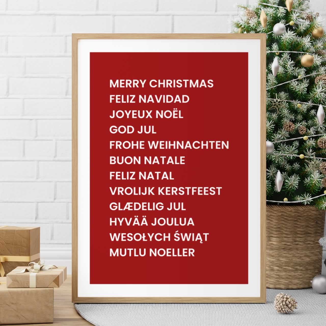 Merry Christmas In Different Languages Poster In Red