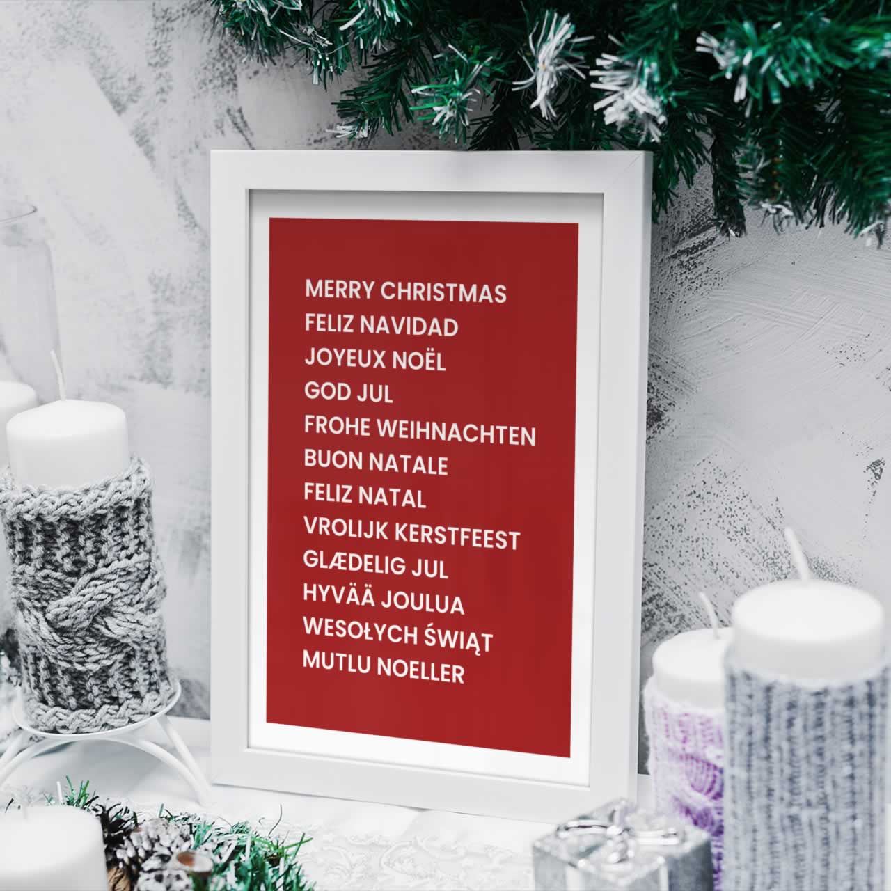 Merry Christmas In Different Languages Red Print