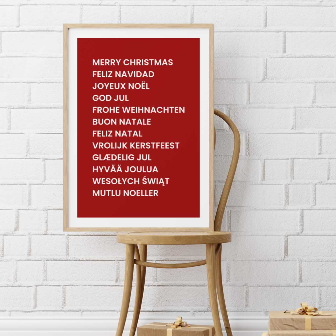 Merry Christmas In Different Languages Wall Art In Red