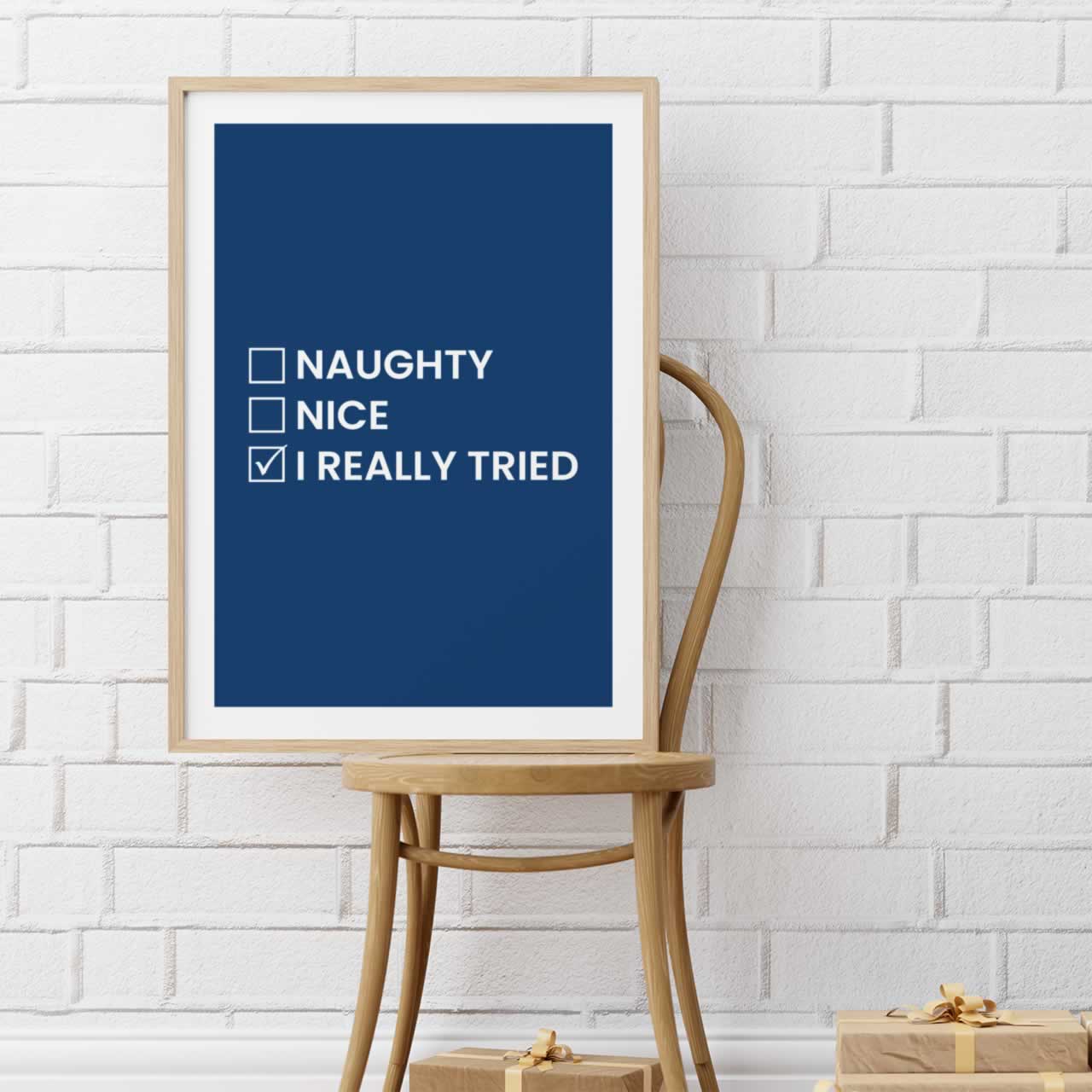 Naughty Nice I Really Tried Print In Blue