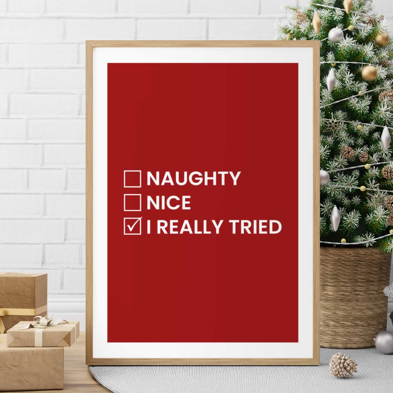 Naughty Nice I Really Tried Print In Red