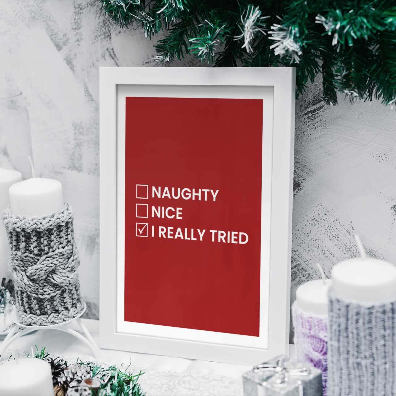 Naughty Nice I Really Tried Funny Print In Red