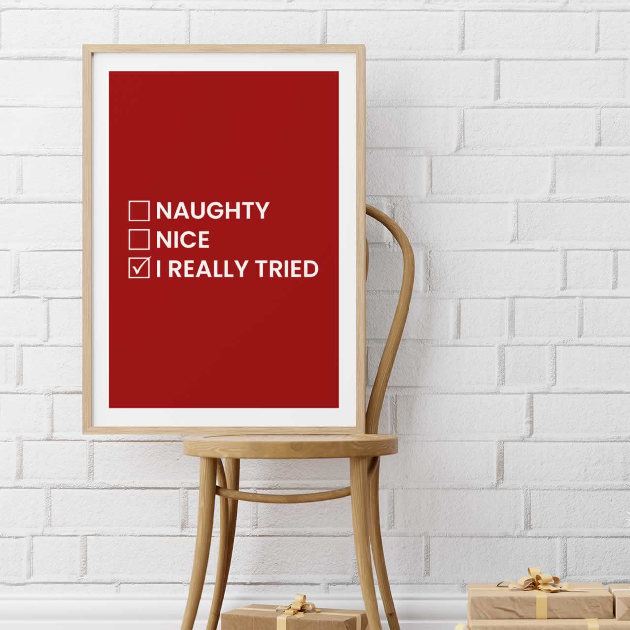 Naughty Nice I Really Tried Christmas Wall Art In Red