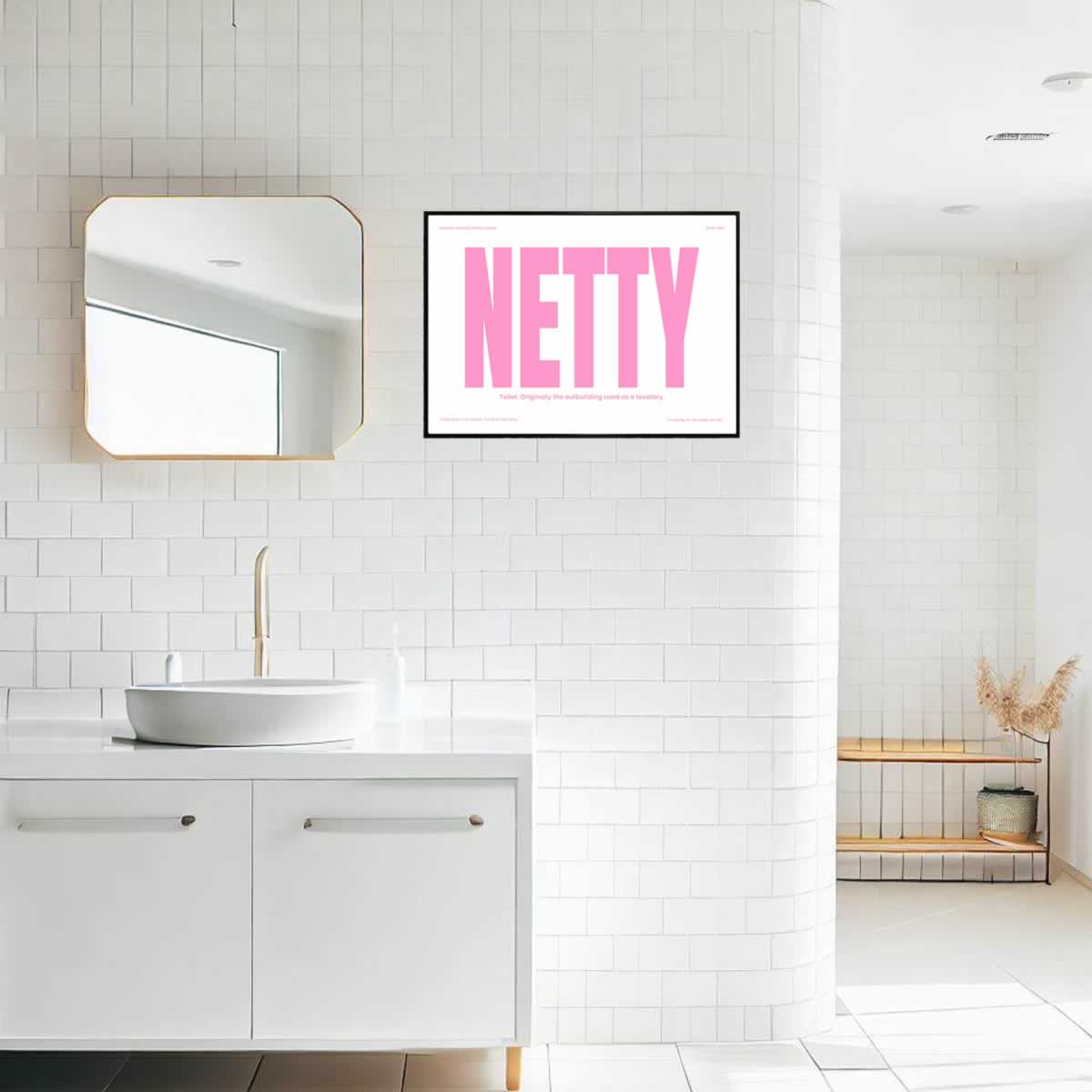 Netty Geordie Dialect Print Pink Edition In Bathroom