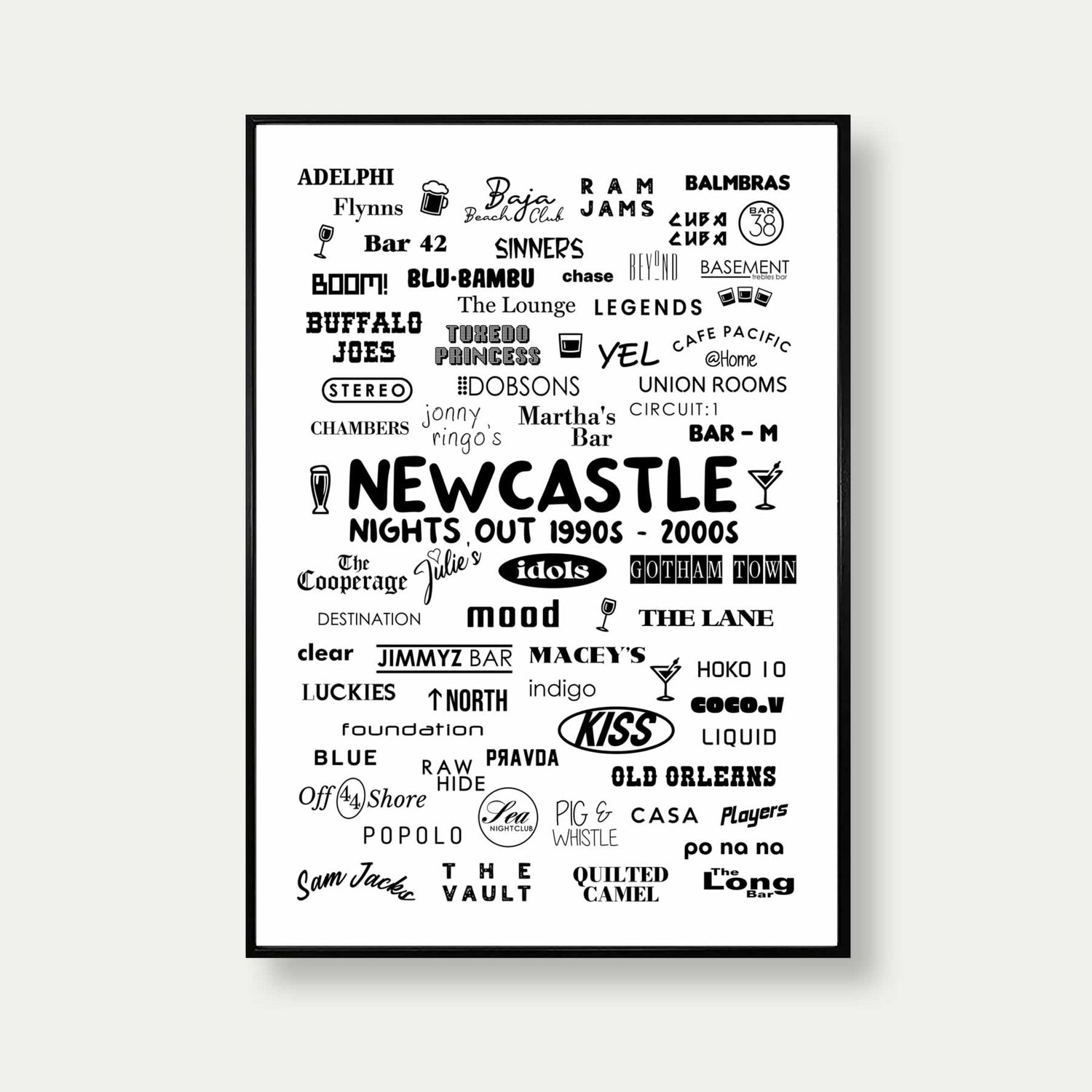 Best Newcastle Bars 90's & 2000s Art Print For Your Home