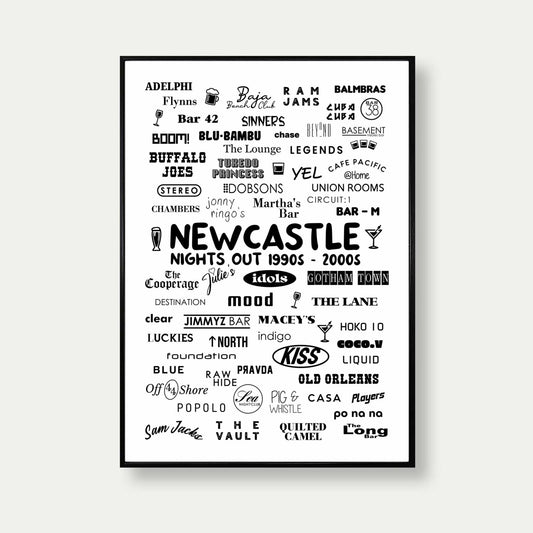Best Newcastle Bars 90's & 2000s Art Print For Your Home