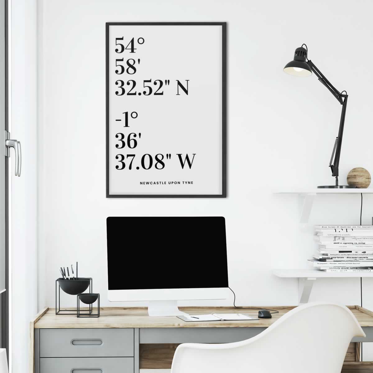 Newcastle Map Coordinates Typography Wall Art