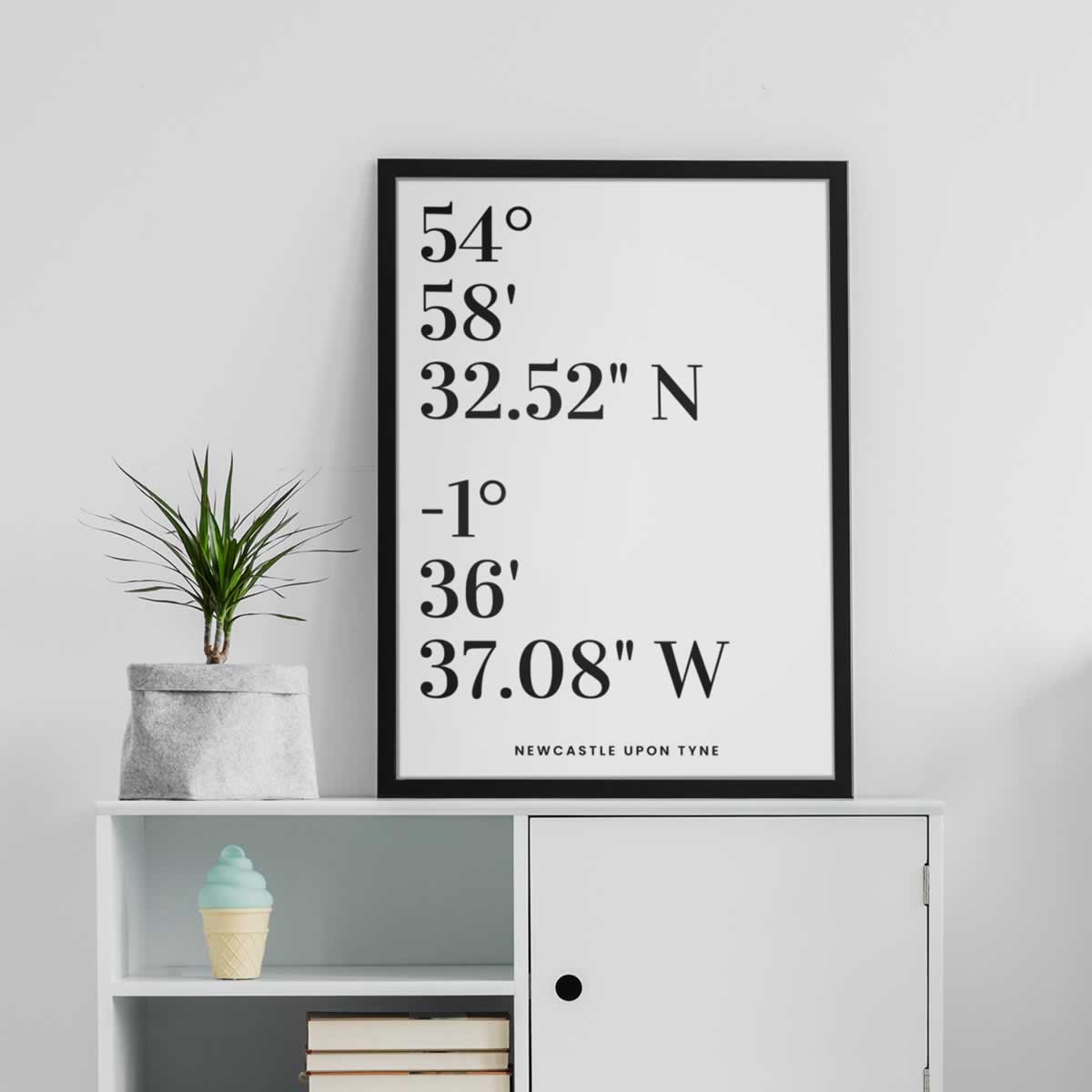 Newcastle Map Coordinates Typography Poster