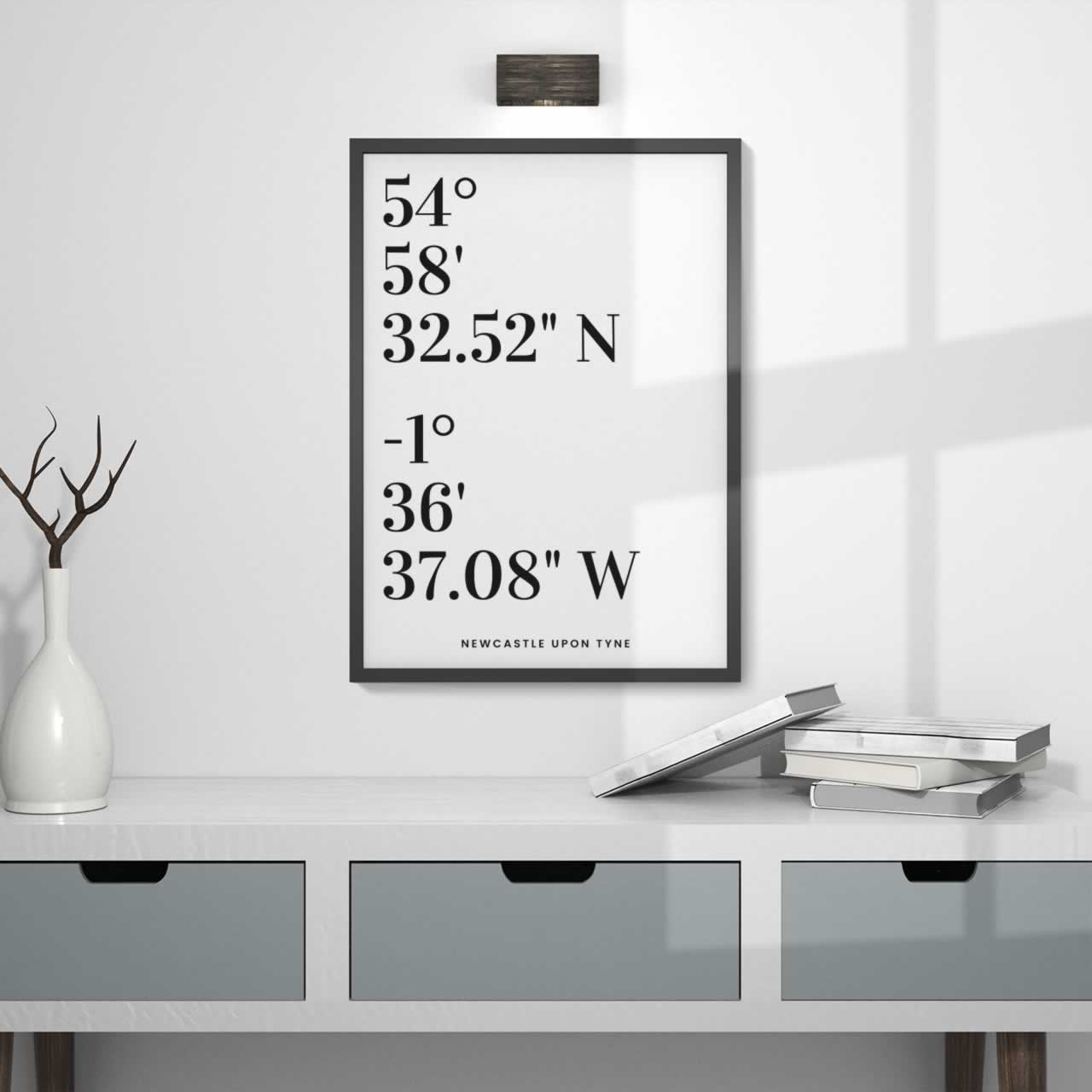 Newcastle Map Coordinates North East Print