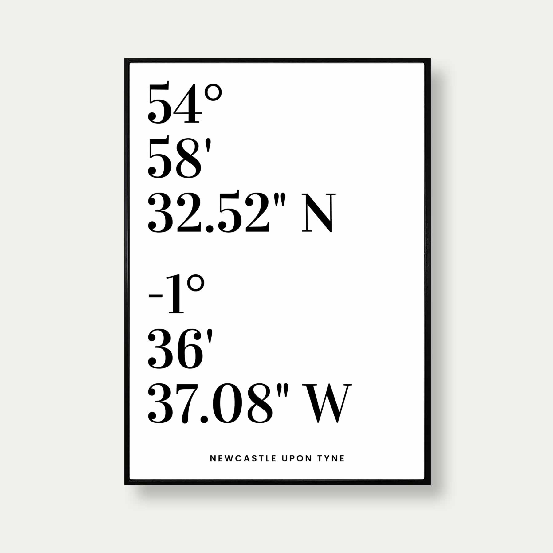 Newcastle Map Coordinates Typography Print