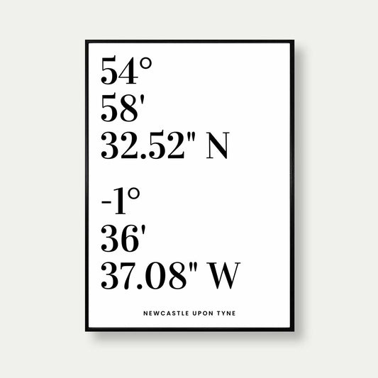Newcastle Map Coordinates Typography Print