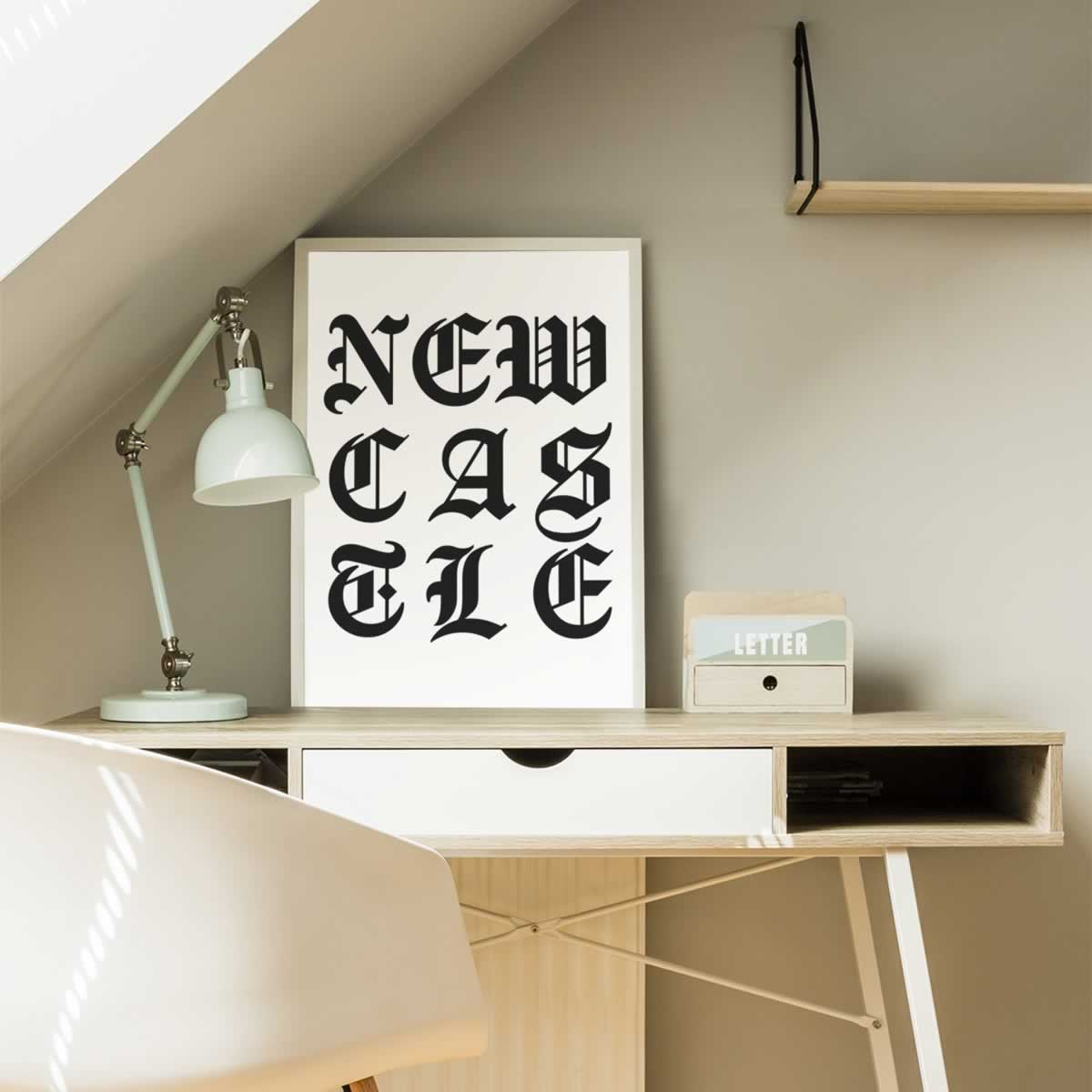 Newcastle Old English Typography Print In Office