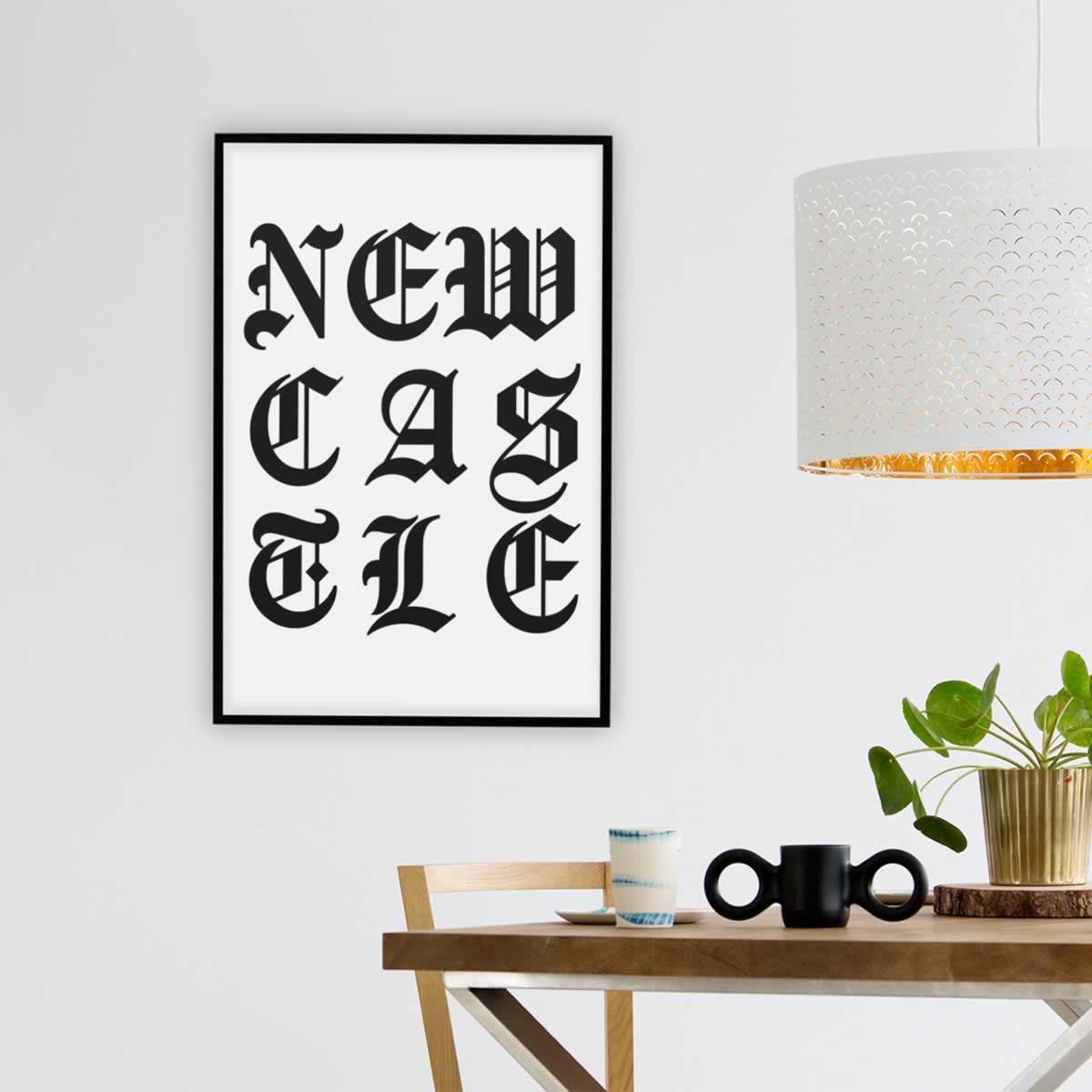 Newcastle Old English Typography Print In Dining Room