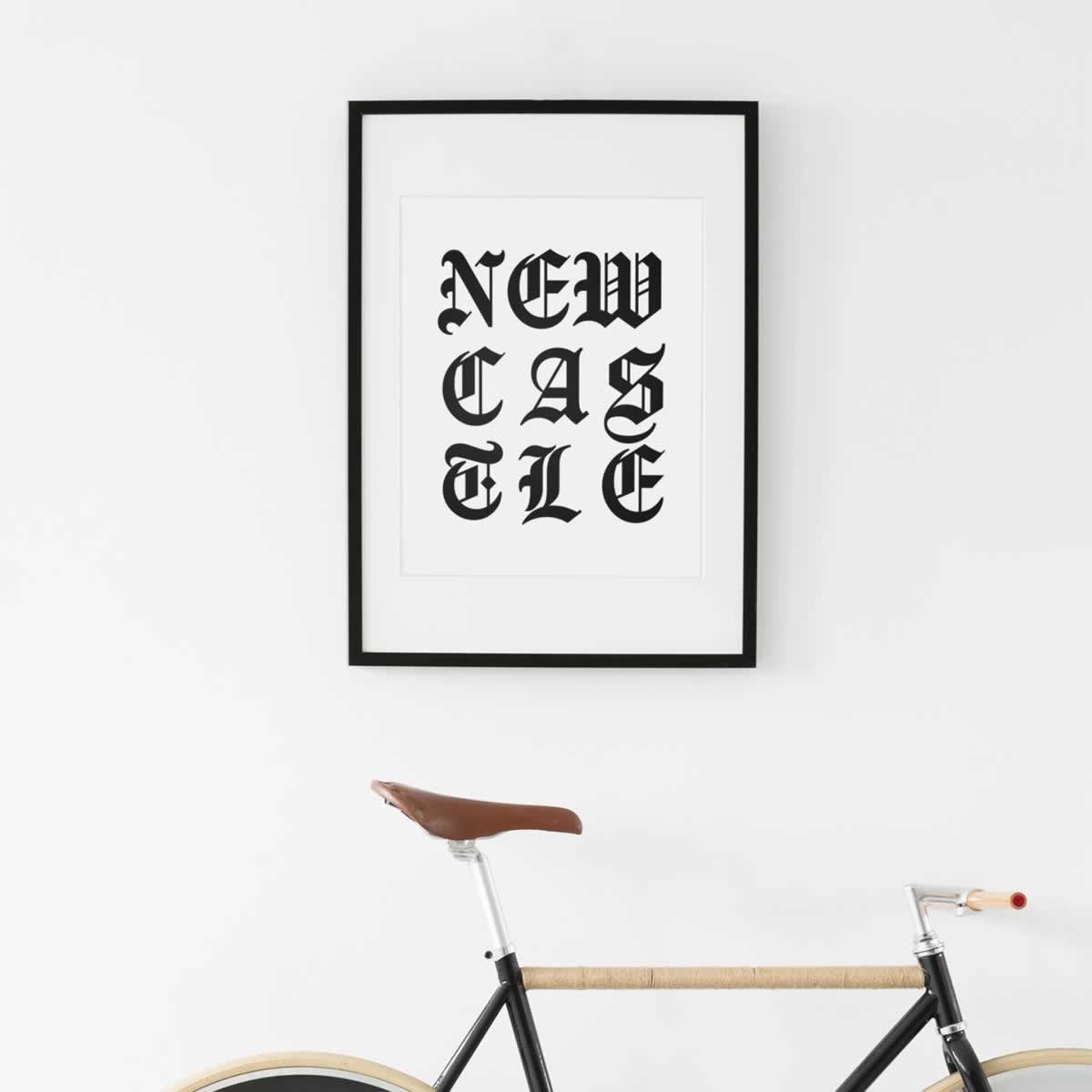 Newcastle Old English Typography Print On The Wall