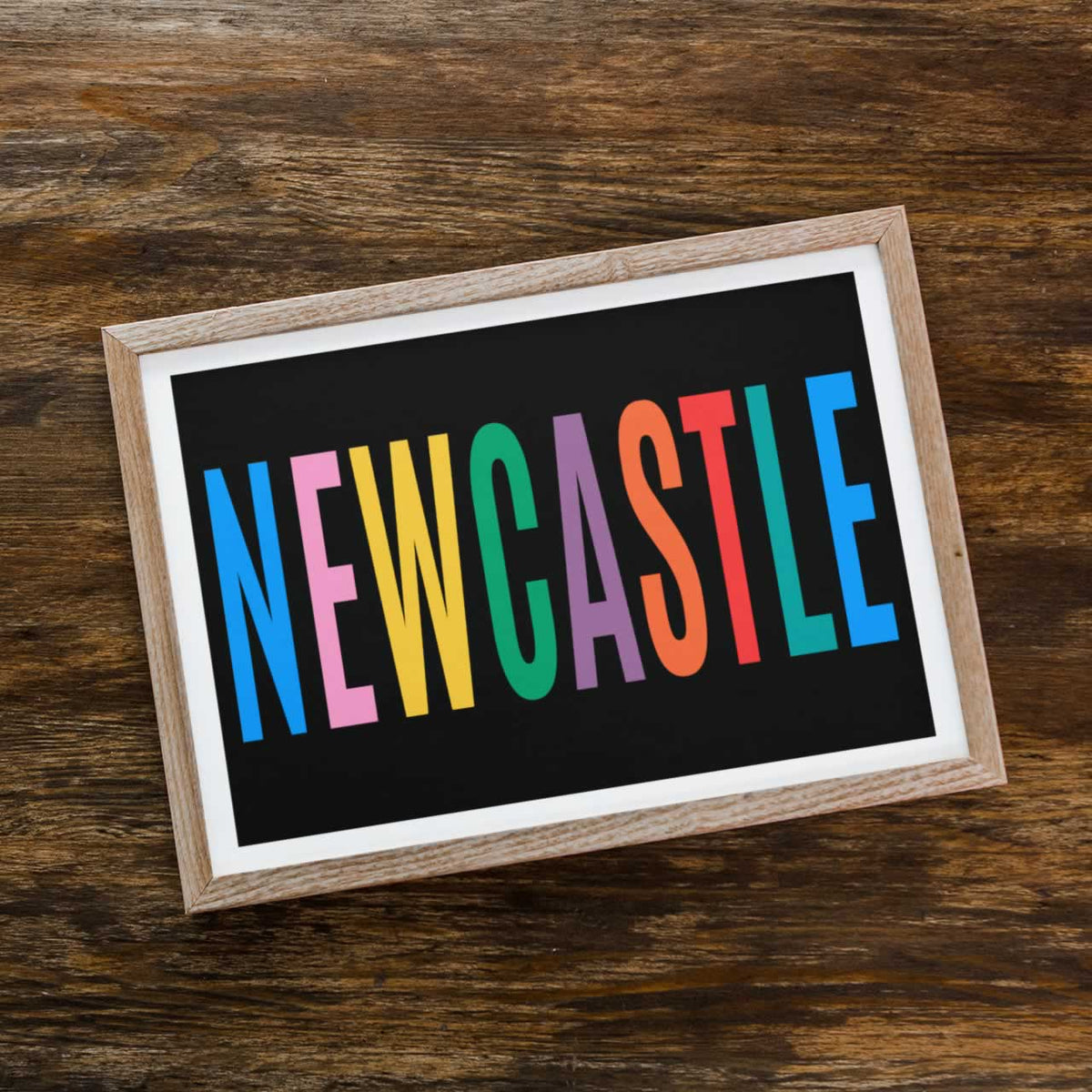Newcastle Colourful Typography Print Framed