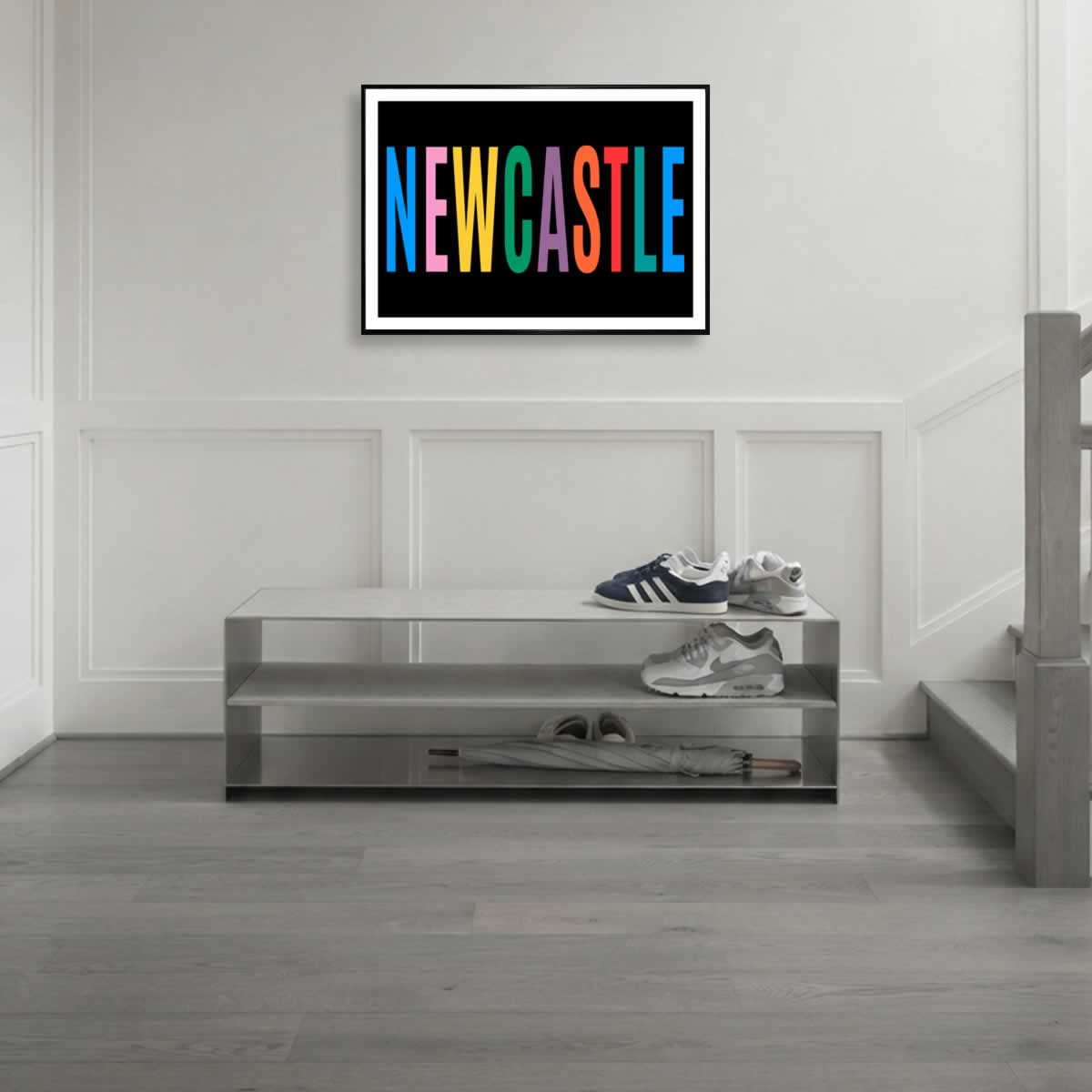 Newcastle Colourful Typography Print In The Hallway