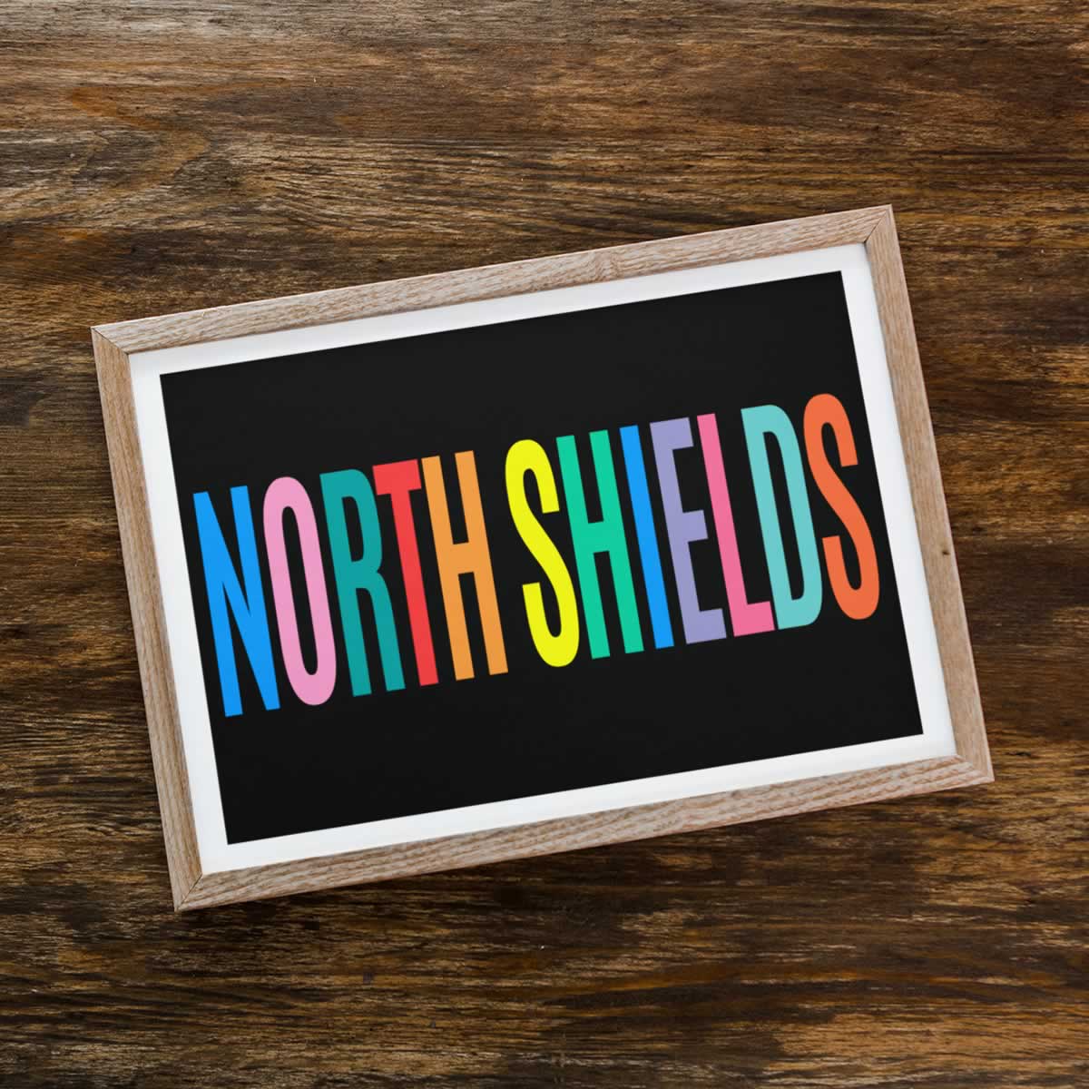 North Shields Colourful Typography Print Framed