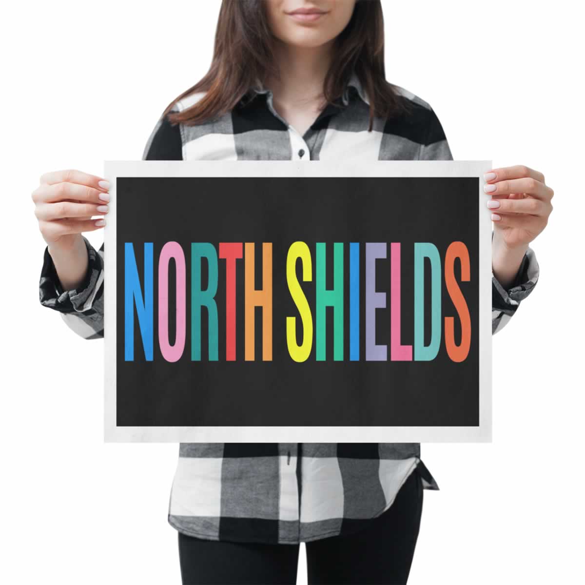 North Shields Colourful Typography Print In Hand