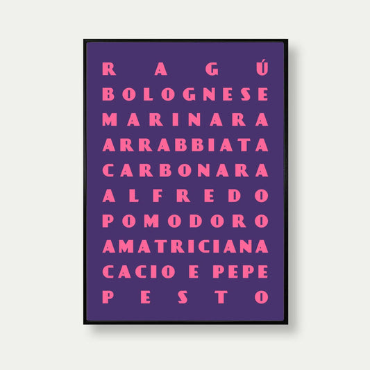 Pasta Sauces Art Print In Purple