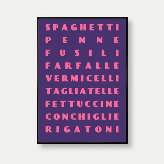Pasta Shapes Art Print In Purple