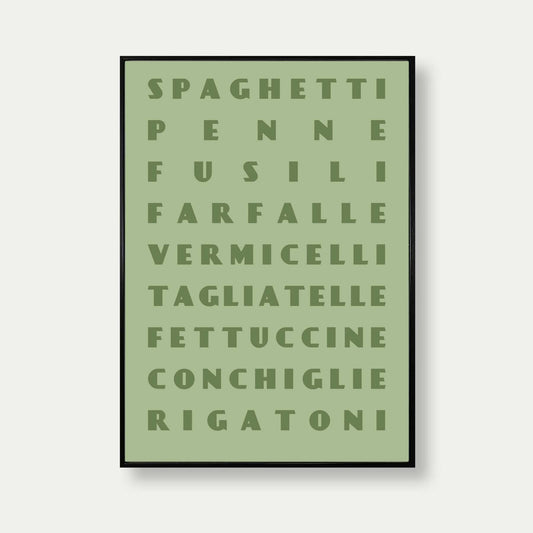 Pasta Shapes Art Print In Green
