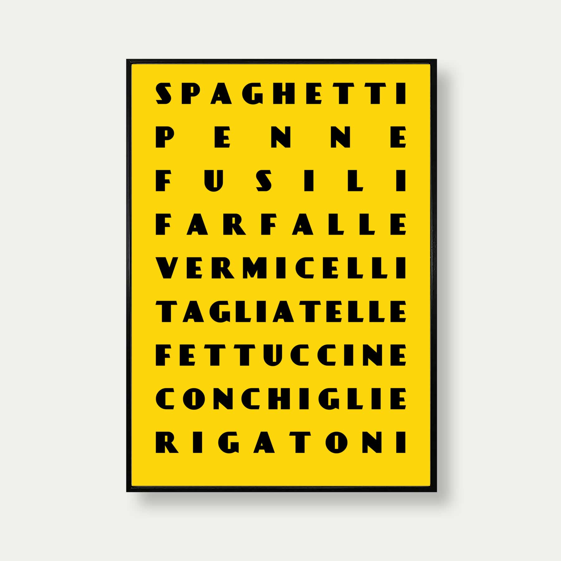 Pasta Shapes Art Print In Yellow