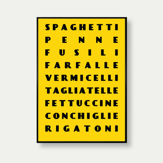 Pasta Shapes Art Print In Yellow