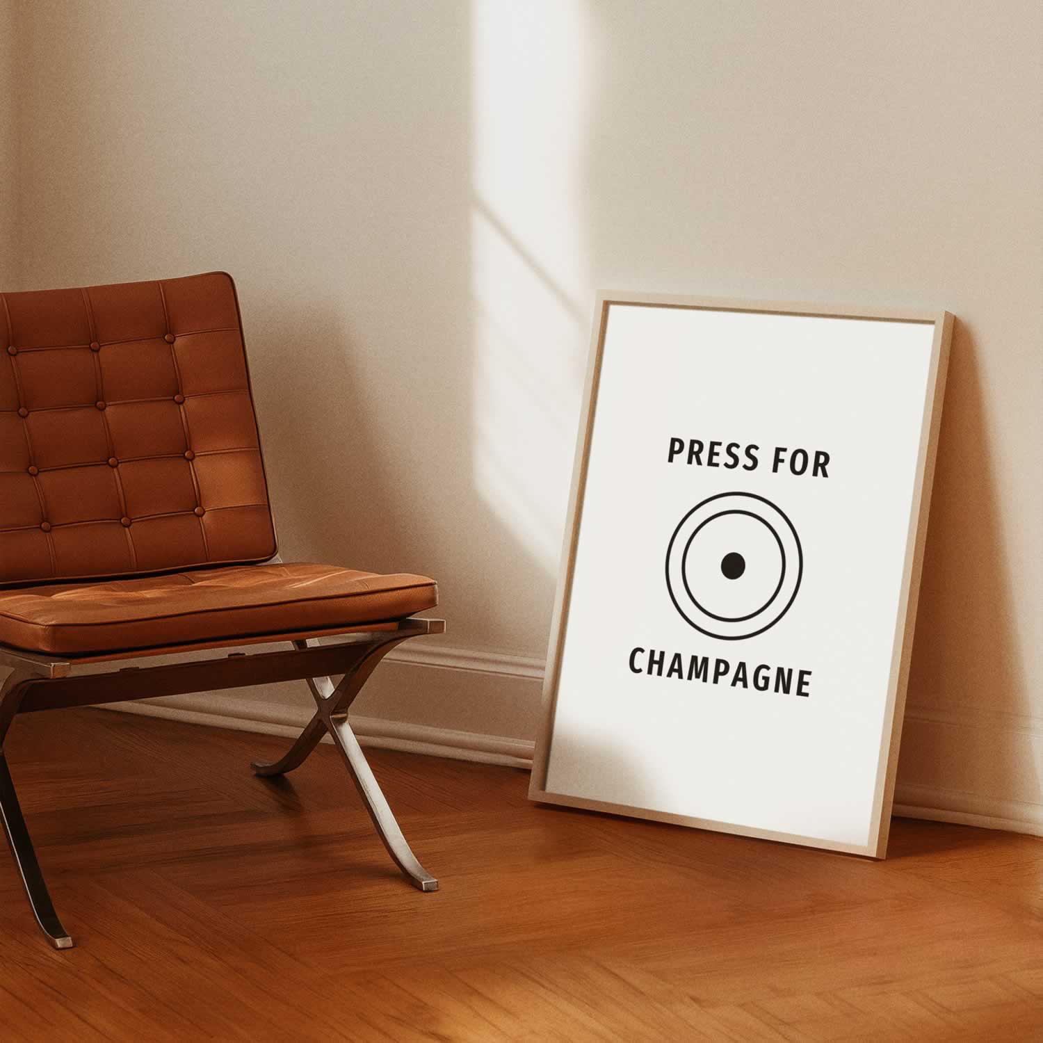 Press For Champagne Print In Black & White For Wall