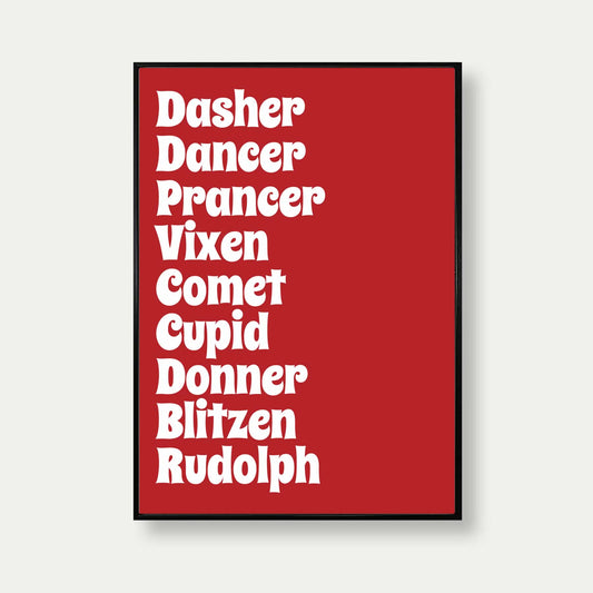 Santas Reindeer List Print In Red