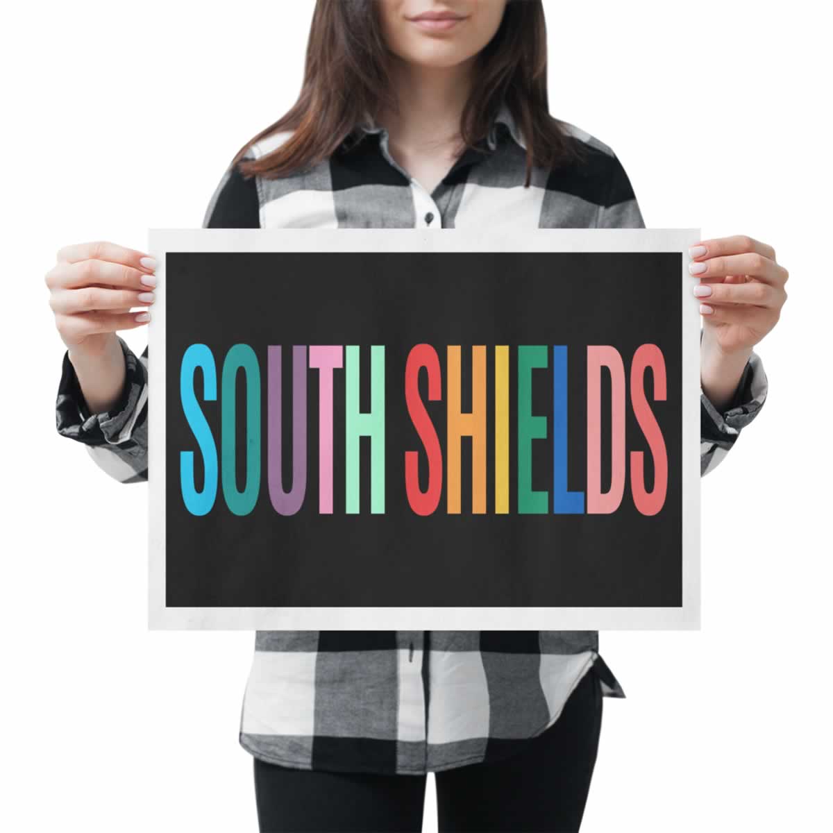 South Shields Colourful Typography Print In Hand