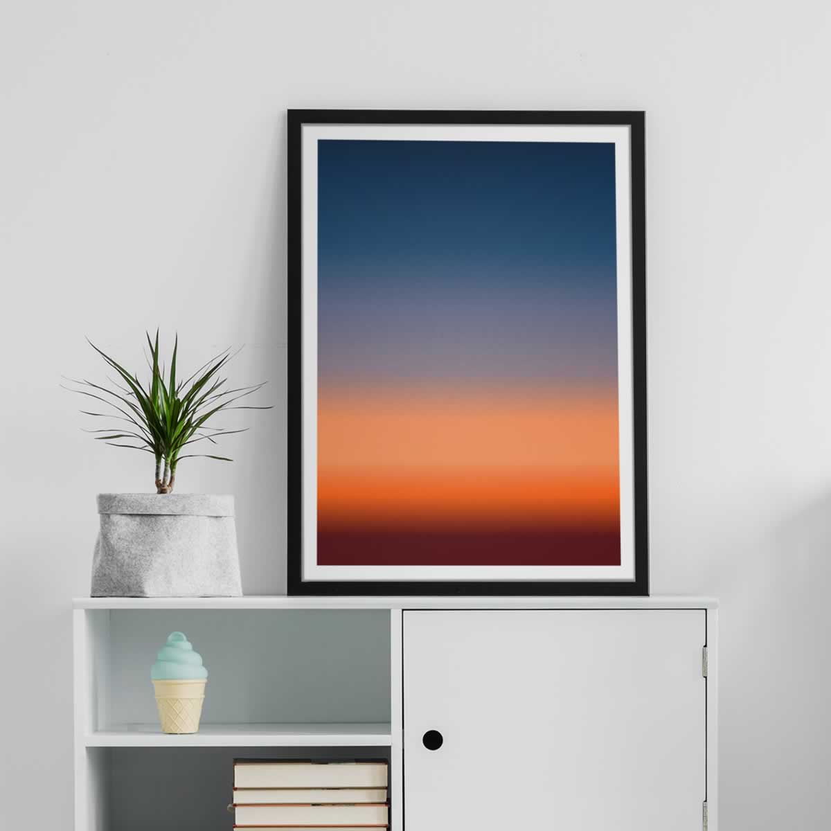 Dark Sunrise Blue Orange Gradient Wall Art
