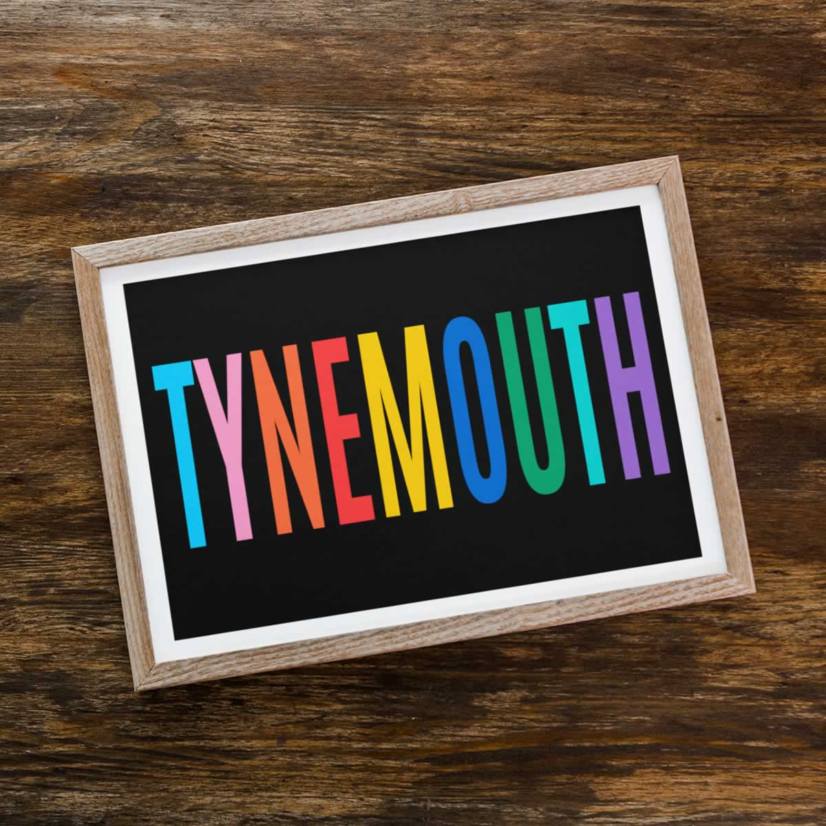 Tynemouth Colourful Typography Print Framed